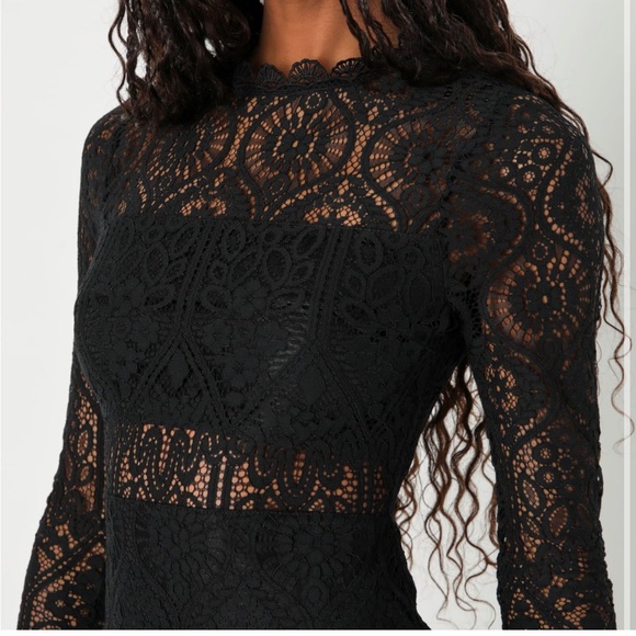 Lulus black lace cutout long sleeve mini dress, mock neck, medium, NWT - Picture 7 of 9